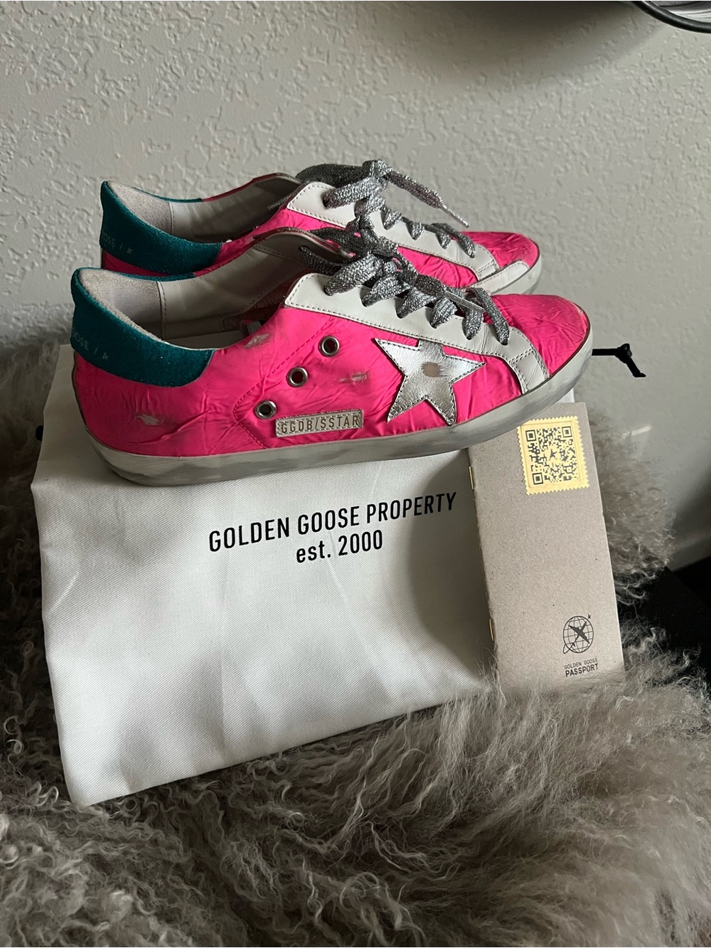 Golden Goose Pink & Teal Superstar Low-Top Sneakers